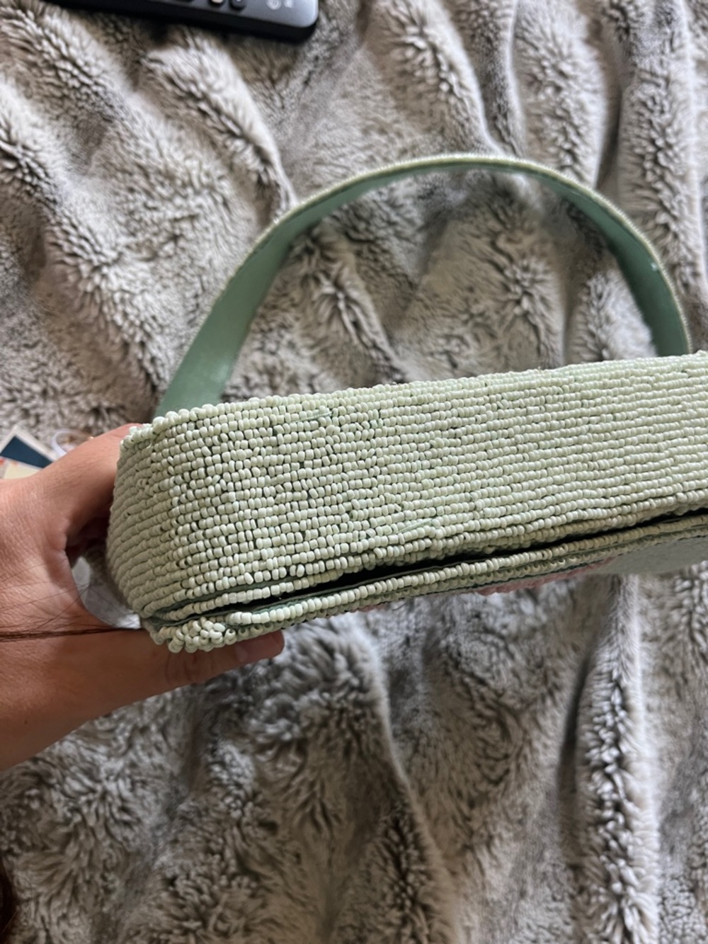 Beaded Mint Green Shoulder Bag with Pink Golf Cart Motif viral TikTok - Picture 10 of 16